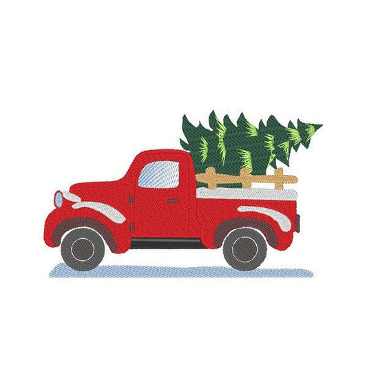 Christmas truck machine embroidery design; 4x4; 5x7 Hoop size
