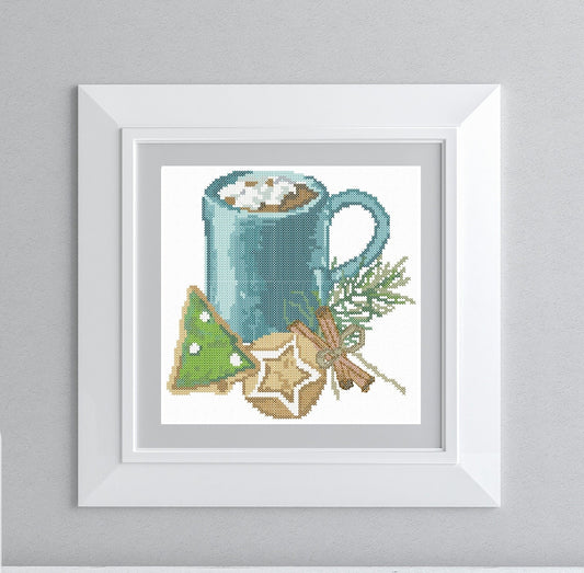 Christmas coffee cup. Cross stitch PDF pattern for hand embroidery