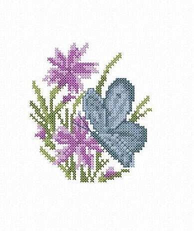 Butterfly on flower. Machine Embroidery design and PDF pattern for hand-made embroidery