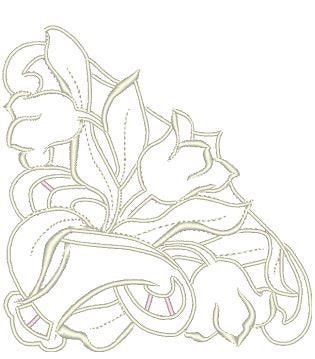 Tulip corner.  Richelieu cutwork machine embroidery design. Hoop size: 5x7; 8x12