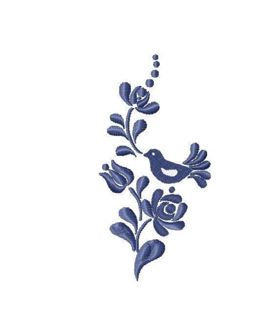 Blue flowers ornament. Machine embroidery design.