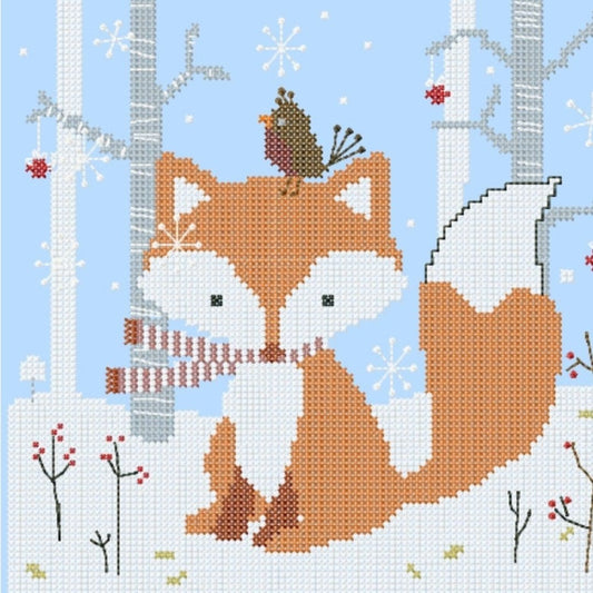 Christmas cross stitch ornament.  Winter fox. Machine embroidery design and PDF pattern for hand embroidery