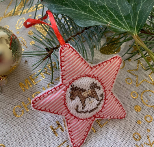 Christmas star ornament.  Five machine embroidery designs. In the hoop designs