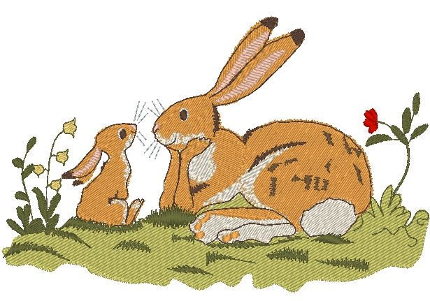Big and small rabbit. Machine embroidery 4x4; 7x5 Hoop size.