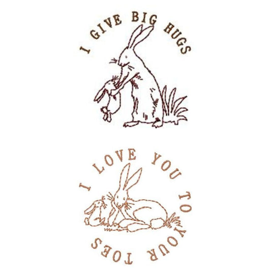 Words. Contour rabbit image in beans stitch. Machine embroidery design. 3x3;  inch