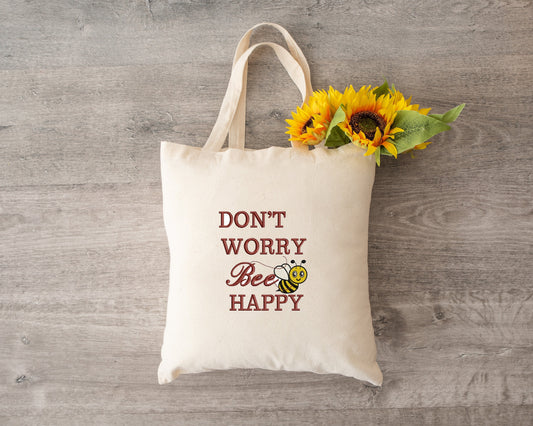 Words. Machine embroidery design.  Don't worry. Bee happy