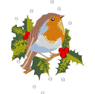 Christmas robin. Machine embroidery design.
