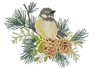 Winter chichadee. Christmas embroidery.  Machine embroidery design.